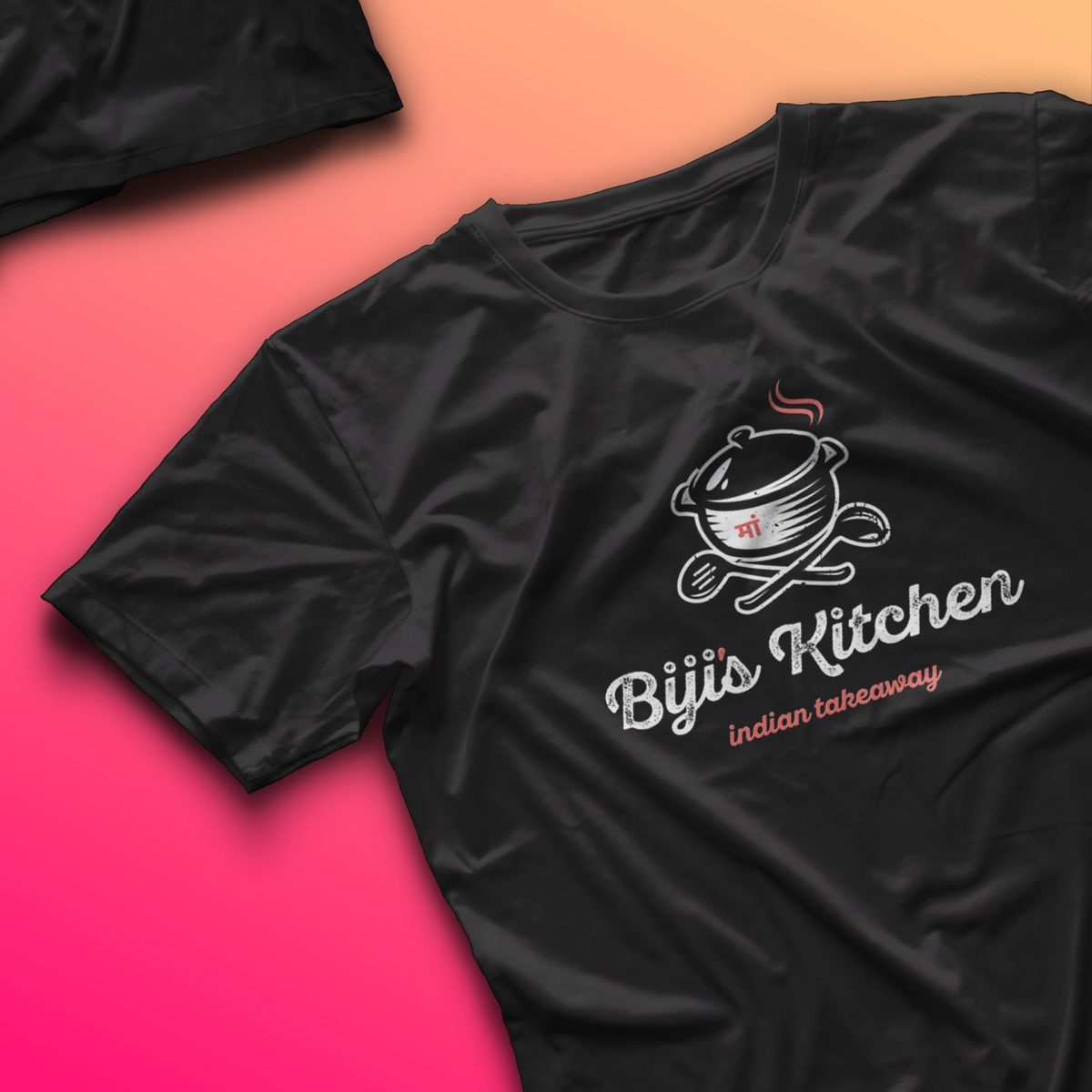 Biji's Kitchen logo printed on a black t-shirt