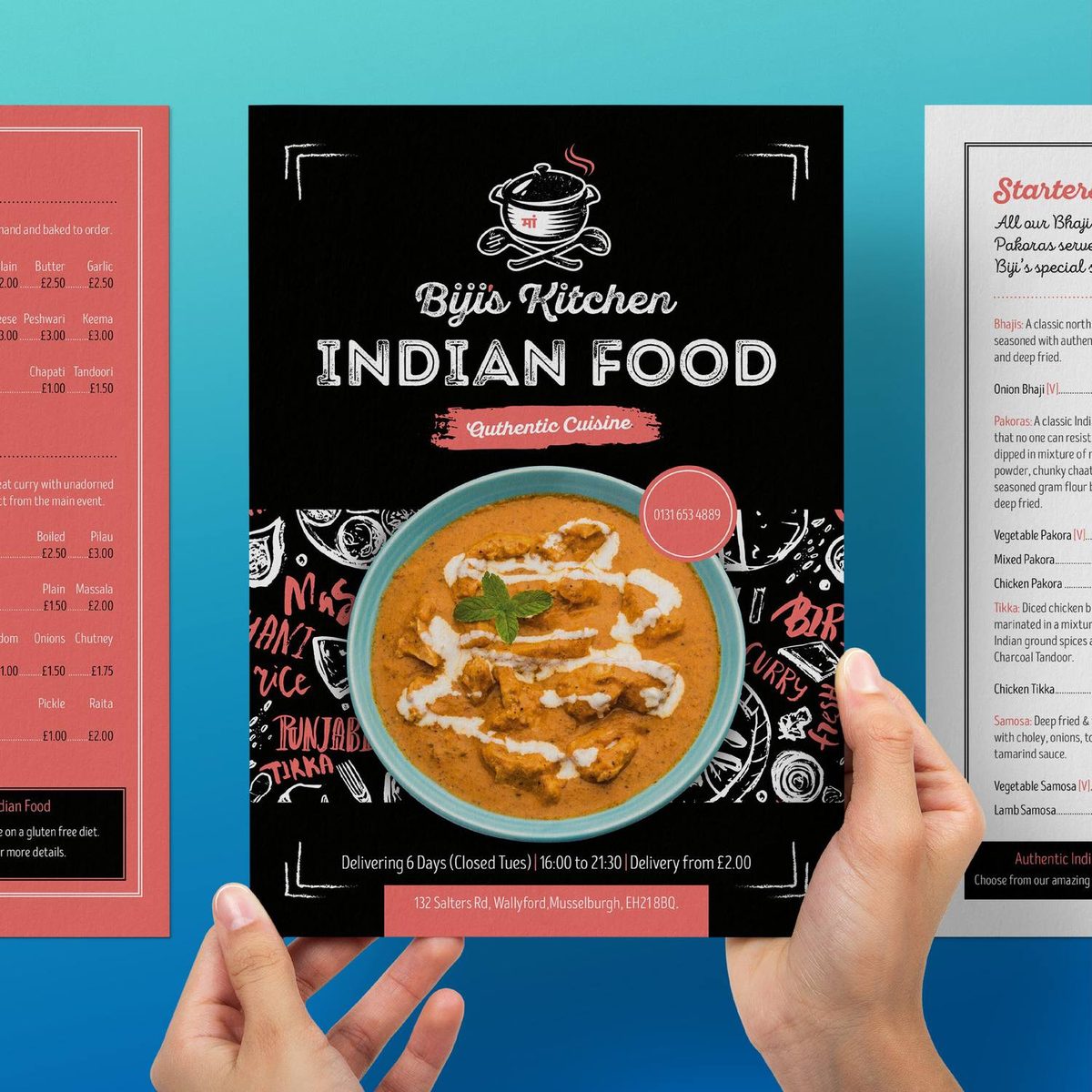 Biji's Kitchen takeaway menu print design