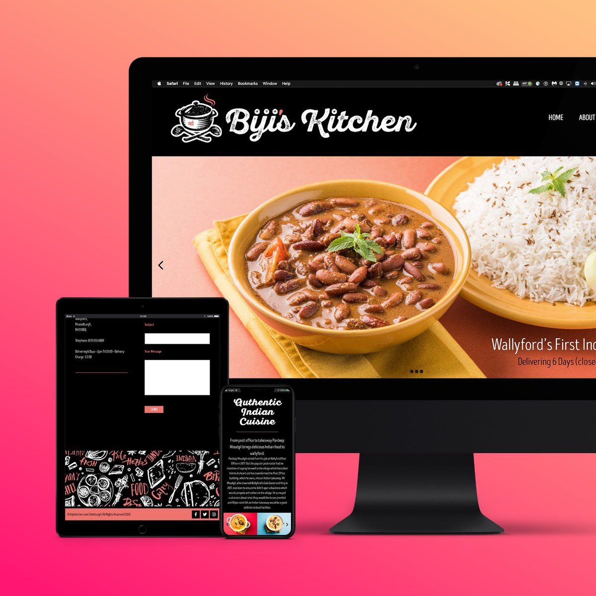 Bijis Kitchen Indian Takeaway website shown across desktop, tablet and mobile