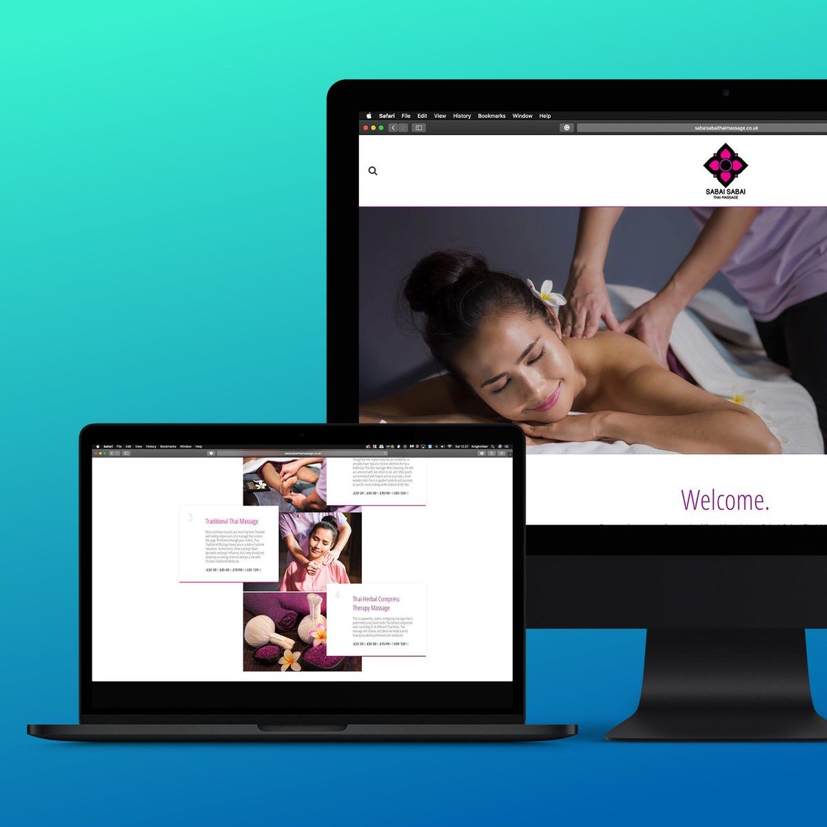 Sabai Sabai Thai Massage website shown across desktop and laptop